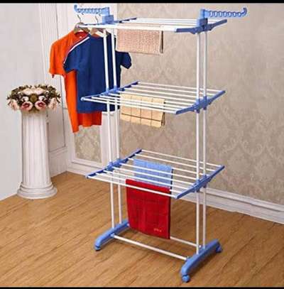 Three layer  laundry drying rack with hanger image 1