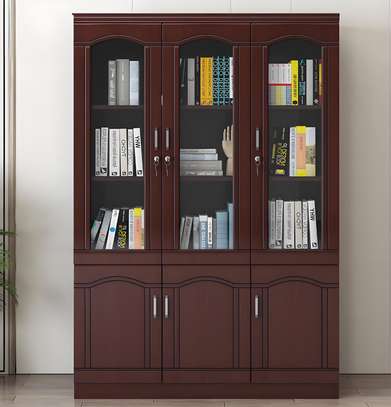 3 Door Glass Display Mahogany Office Storage Cabinet image 7