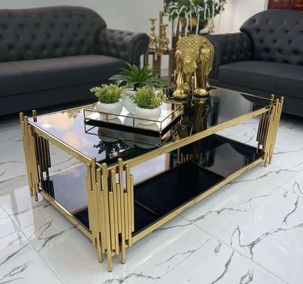 Black Metal With Top Golden Glass Table Coffee image 9