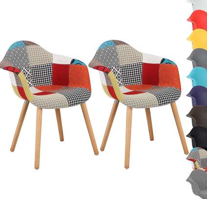 Modern Patchwork Wooden Fabric Dining Garden Chair image 6