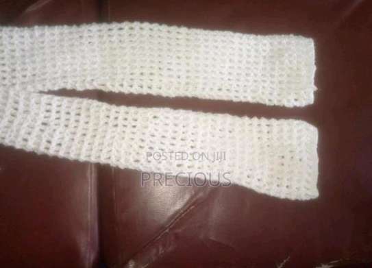 White Crochet Sweater One Size Boho Fringe Heart image 2