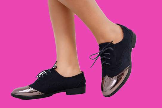 Black/Silver Fashion Brogues Ladies Shoes image 2