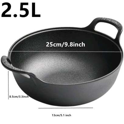 *Pre-seasoned Pure Cast Iron Flat Bottom Wok with Wooden Lid image 1