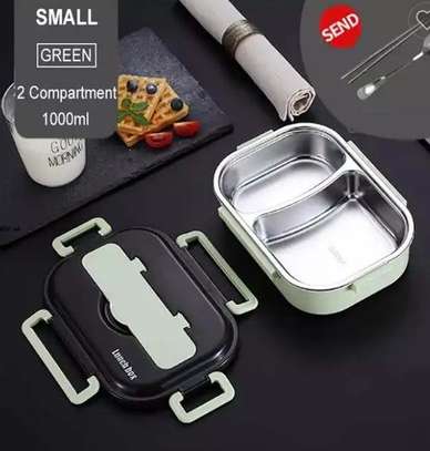 2 Grid Stainless Steel Lunch Box With Spoon and Chopsticks image 3