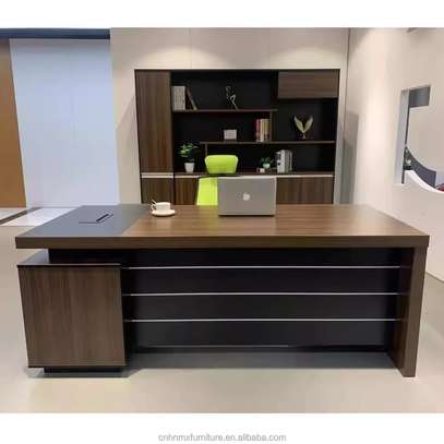 Solid Wood Executive L-Shaped Office Desk with Drawer image 1