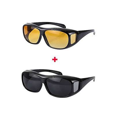 Day And Night Driving Glasses Anti Glare Vision Driver Safety Sunglasses -Brown And Black image 1
