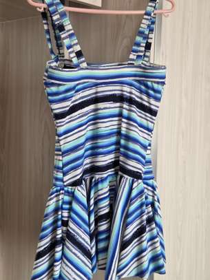 Swim Suit in Blue Stripped with  Flared Skirt image 2