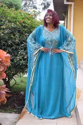 Turquoise Embellished Kaftan image 2