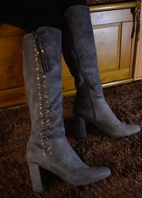 Grey Faux Suede knee high boots image 1