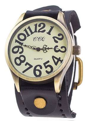 Mens Black newsboy cap with faux hair and leather watch image 4