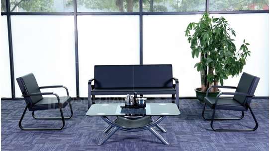 Black Fabric 5 Seaters Sofas For Reception image 5