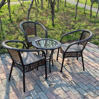 Rattan Outdoor Table and Chair Set with Glass Table image 1