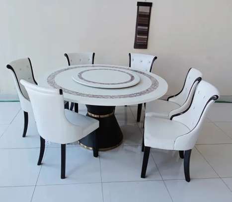 Office Dining Set: Round Marble Dining Table & 6 Chair set image 1