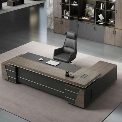 Office Desk;   2.4M L-Shaped Gray Top Executive Desk image 3