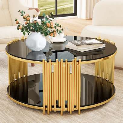 Round Black Gold Framed Coffee Table with Storage image 7
