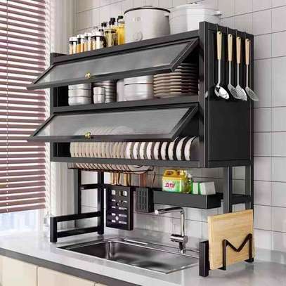 Wall-Mounted Dish Rack Black Metal Organizer image 3