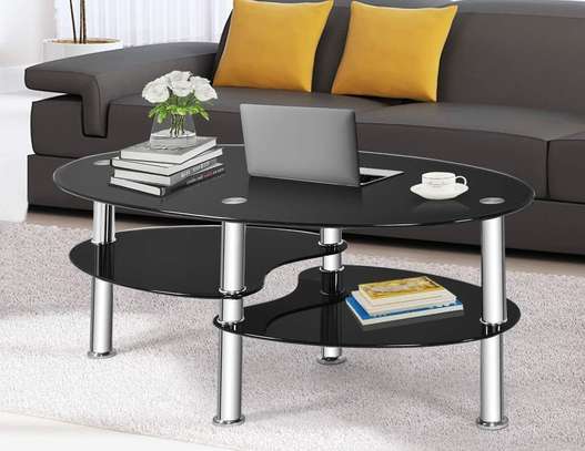 Luxury Two-Tier Oval Glass Home Office Coffee Table image 2