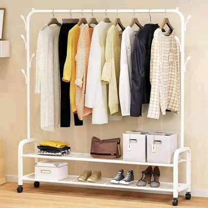 Cloth Rack With Double Lower Storage & Lockable Wheels image 2