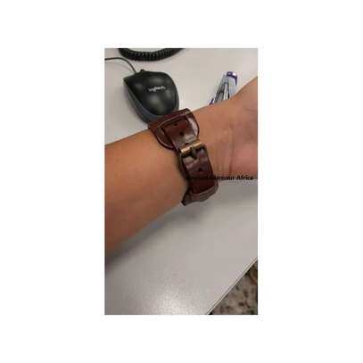 Ladies Dark brown leather watch with earrings combo image 2