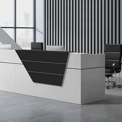 Reception Desk: Long White Welcoming Office Desk image 2