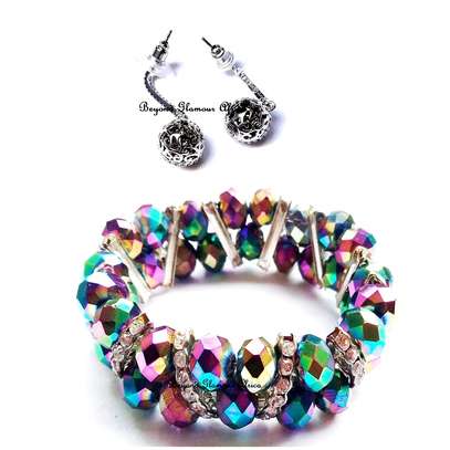 Womens Crystal Multicolor bracelet with earrings image 1