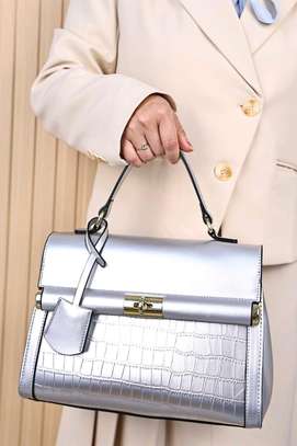 Yellow Leather Handbag Croc Embossed Medium Size image 6