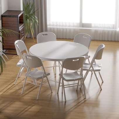 Foldable Round Table and White Chairs Set image 4