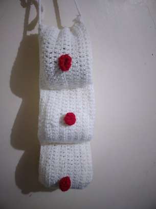 Handmade Crochet Tissu Holder White with Red Buttons image 1