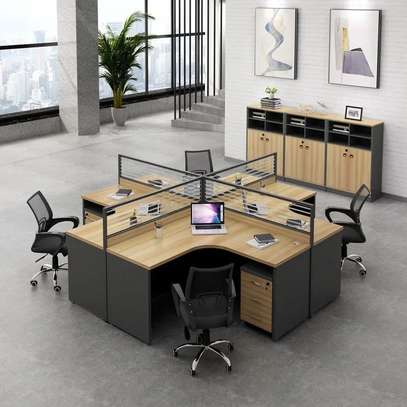 Workstation: Four Way Modular L-shaped Desk, Stylish Finish image 5