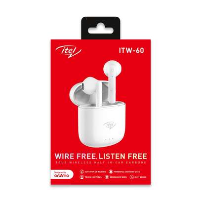 Itel ITW-60-wireless Ear Buds Wireless Earphone Bluetooth Bluetooth 5.0, 3D Sound-White image 1