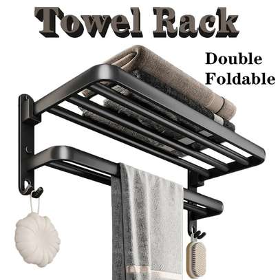 Bathroom wall mounted towel rack accessory with hooks 60cm image 2