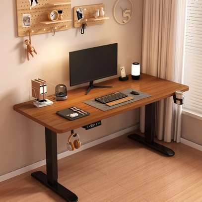 Office Desk: Brown Top Walmut Finish Adjustable Desk image 1