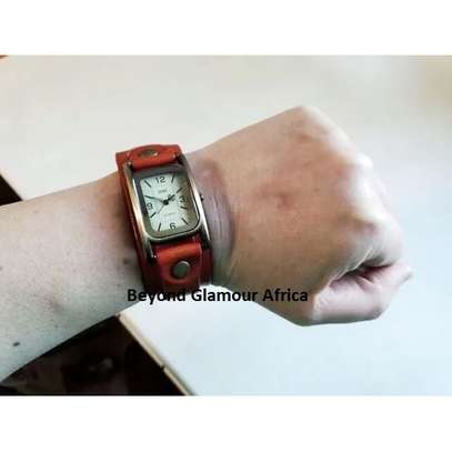 Womens Light Brown Leather watch and earrings image 4