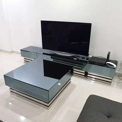 Glasstop matching tv stand&coffee table set image 5