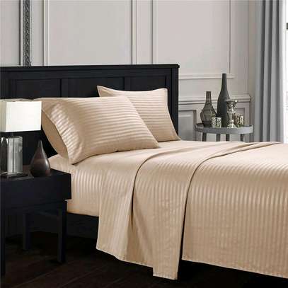 Quality plain striped cotton  bedsheets size 6*6 image 3