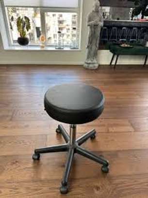 Black Leather-Metal Based Adjustable Round Backless Barstool image 8