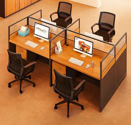 Office Workstation : Ergonomic Layout Office 4-Way WorkDesk image 1