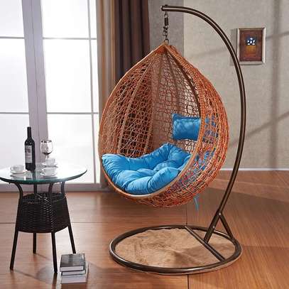 Hanging Egg Pod Chair with Stand | Rattan Wicker Swing image 2