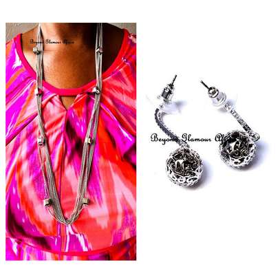 Womens Multilayer silver necklace with earrings image 2