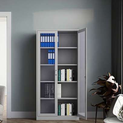 Contemporary Steel Office Cabinet with Glass Doors image 6