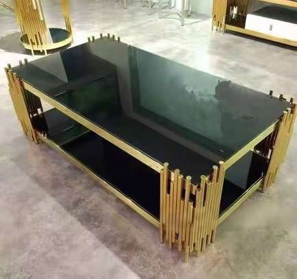 Black Metal With Top Golden Glass Table Coffee image 4