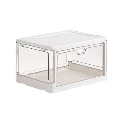 Foldable clear storage box  with lid home organizer image 2
