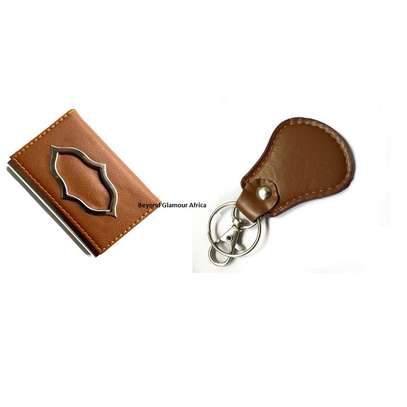 Unisex Brown Leather cardholder and key chain combo image 1