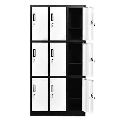 Office Cabinet: 9-Door Grey/White Storage Cabinet image 3