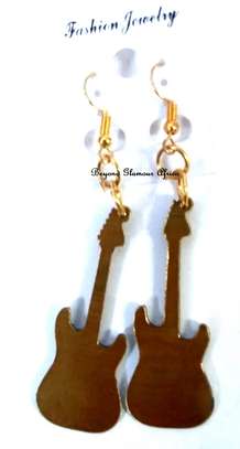 Ladies Guitar Brass Earrings image 1