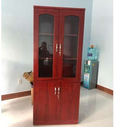Wooden Display Storage with Glass Panel image 1