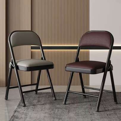 Black Leather Folding Chair – Metal Frame image 5