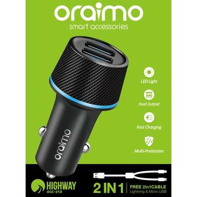 ORAIMO OCC-21D CAR CHARGER 2 in 1 DUAL USB PORTS + 2 in 1 Lightning n Microusb Cable image 2