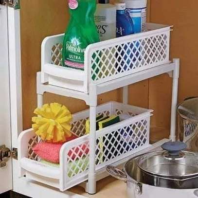 Portable 2 tier basket sliding drawers organizer for table image 1