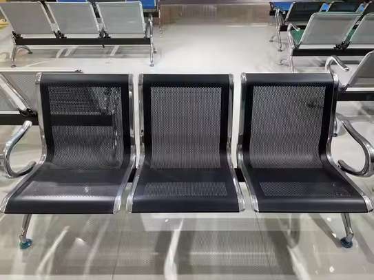 Black Sleek 3 Seater Metallic Linked Bench image 1